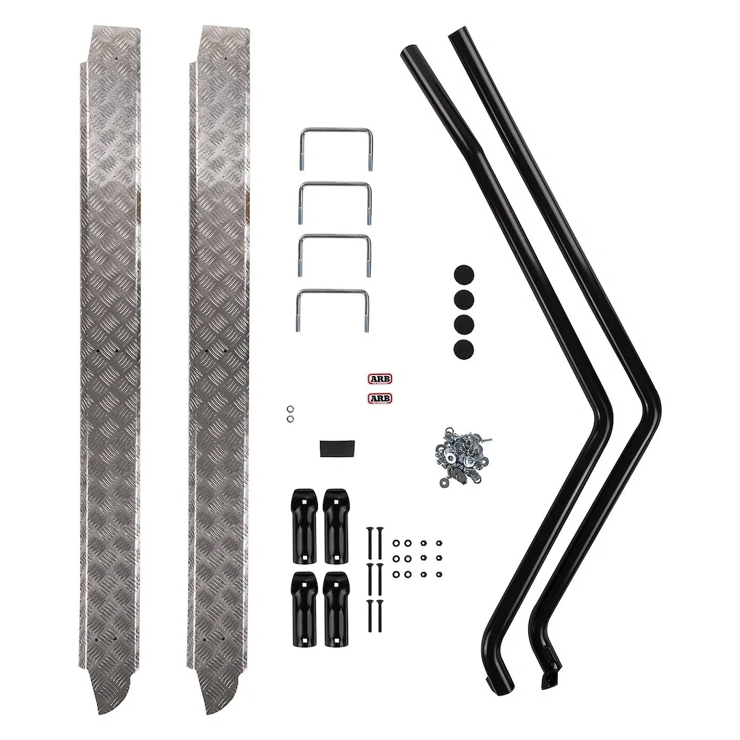 4411030 – ARB USA Nerf Bar, With Flat Step With Fender Guard Round Painted Satin Black Steel Frame Body Mount Bolts
